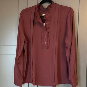 LOFT Burgundy Ruffle Blouse